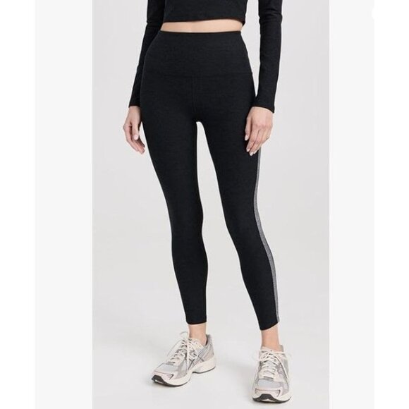 BEYOND YOGA SPACEDYE SHINE ON HIGH WAIST DARKEST NIGHT BLACK MIDI LEGGINGS M - Picture 8 of 9